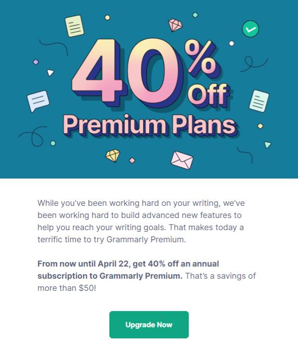 Audiense blog - L'email de Grammarly cible les utilisateurs gratuits