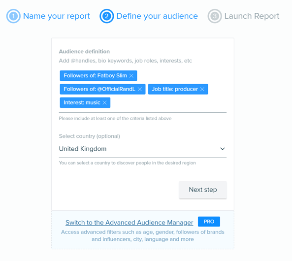 9 Audiense Créer un rapport Recherche combinée