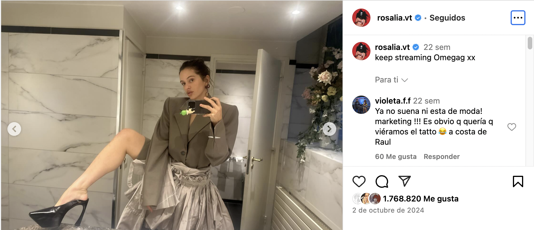 Audiense blog - image - Rosalia avec un Sonny Angel dans son téléphone - Instagram post