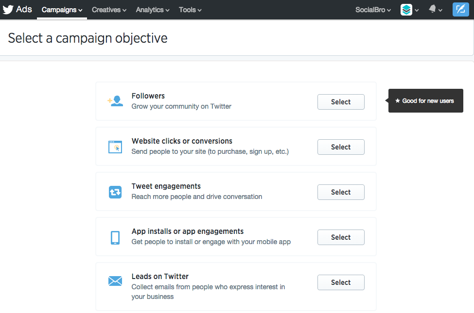 Publicités Twitter Campagnes d'objectifs promus