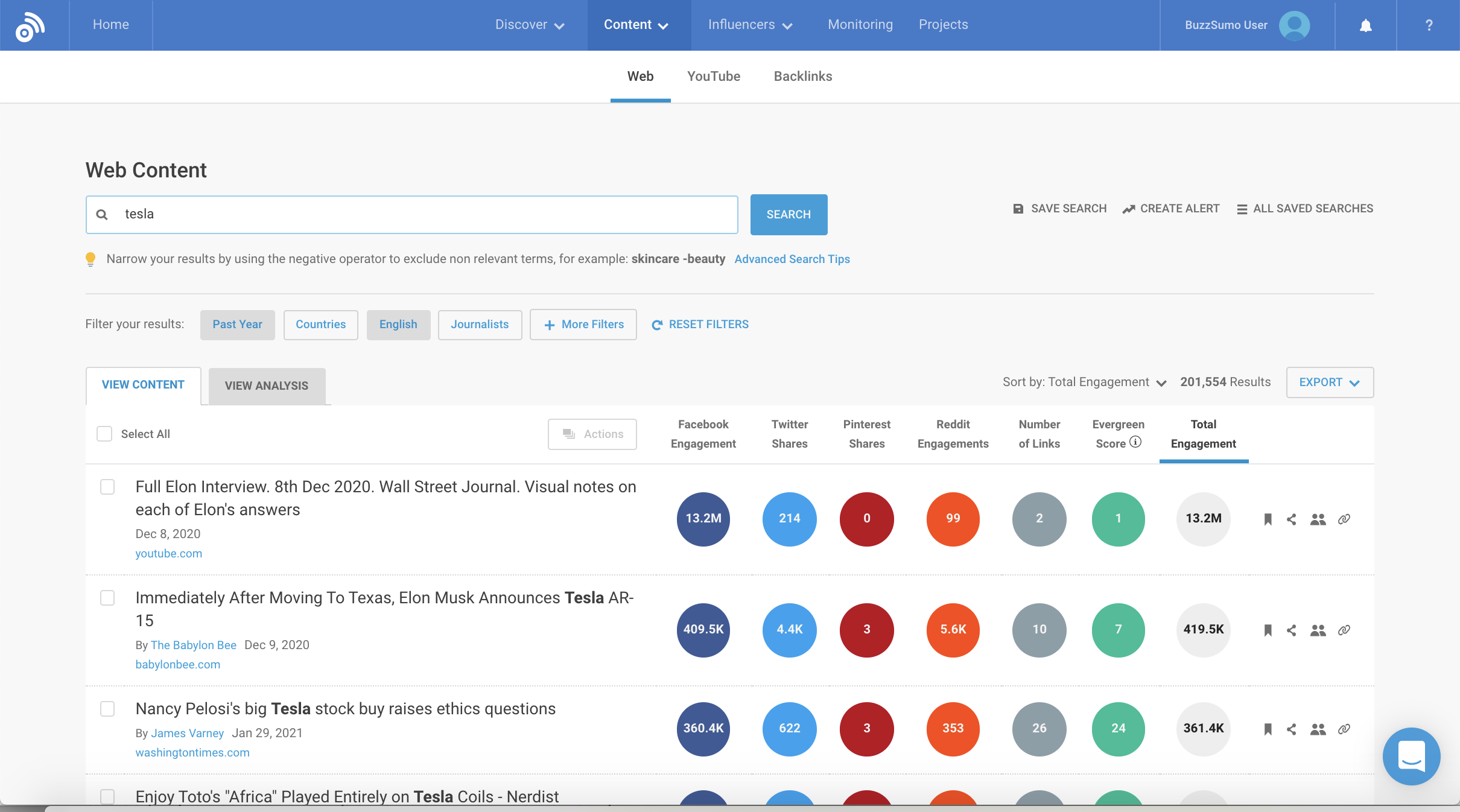 L'outil de contenu web de BuzzSumo suit également les mentions de mots-clés sur les canaux sociaux. 