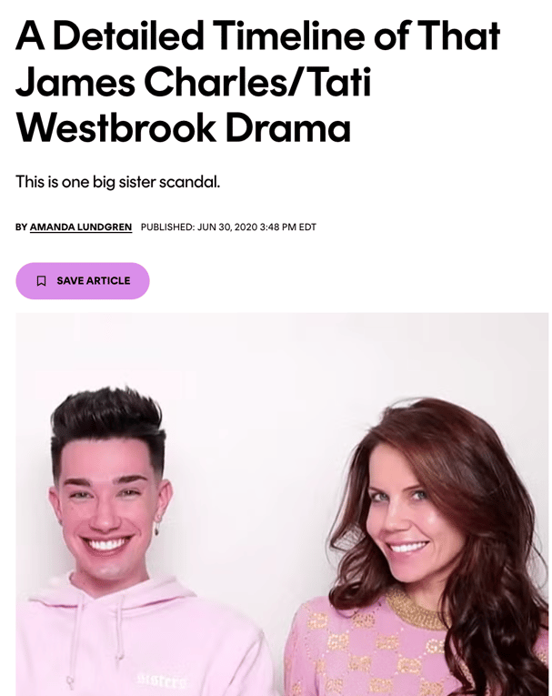 Audiense blog - image - Une chronologie détaillée du drame James Charles/Tati Westbrook