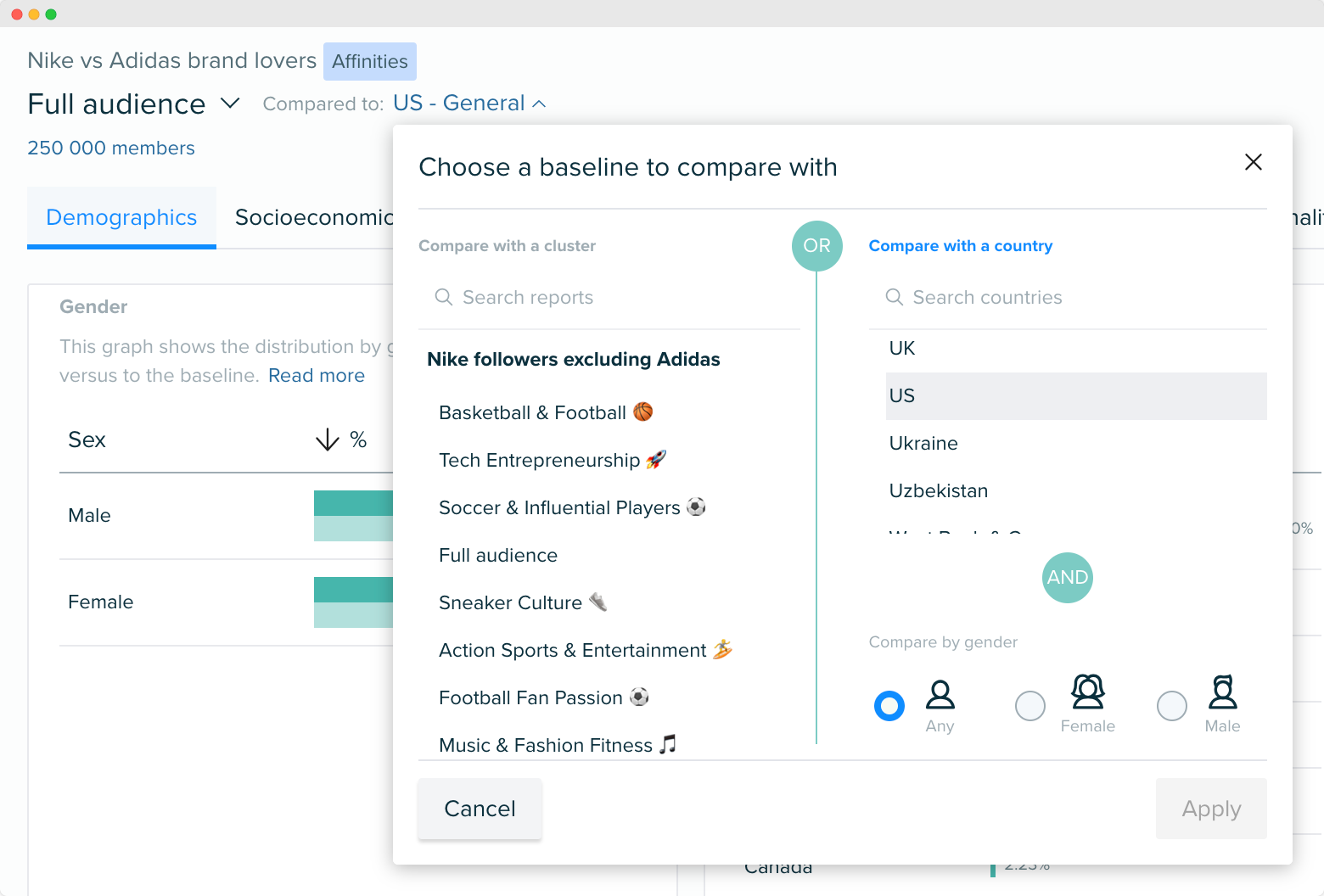 Audiense blog - image Audiense Insights - choisir une base de comparaison