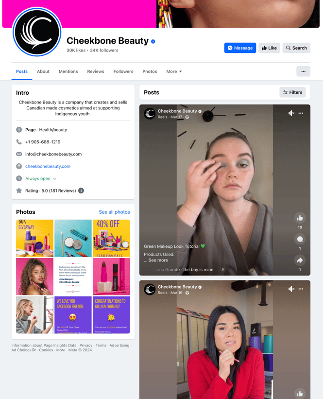 Blog Audiense - Page Facebook Cheekbone Beauty